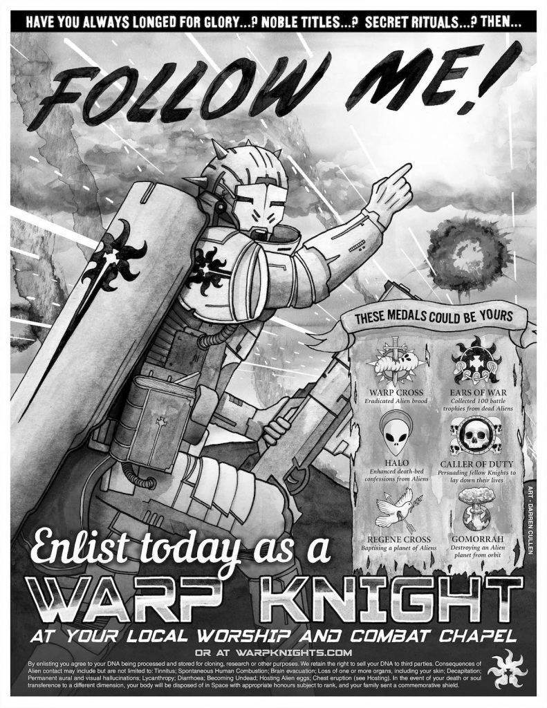 Follow Me Warp Knights recruitment poster by Darren Cullen and Pat Mills
